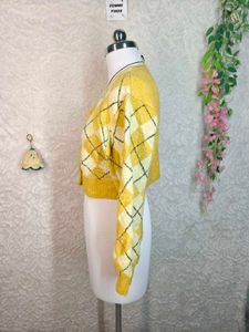 H&amp;M Yellow Argyle Cropped Cardigan