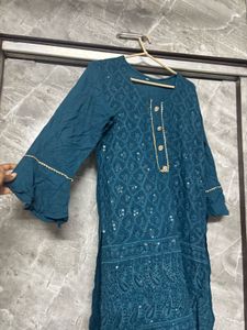 Teal Embroidered Kurta