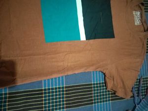 Men's Brown Color Block T-Shirt