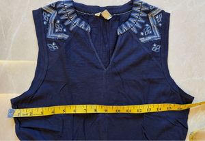 Navy Embroidered Sleeveless Dress