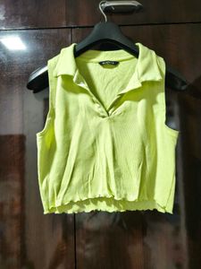 Zudio Lime Green Collared Crop Top
