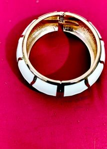 Chic White & Gold Bangle Bracelet