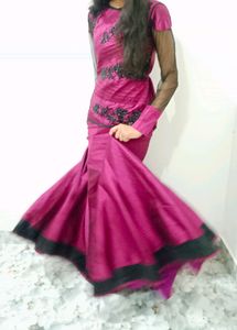 Ethenic Purple Gown With Black Stone Work