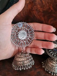 Silver Peacock Jhumka Earrings
