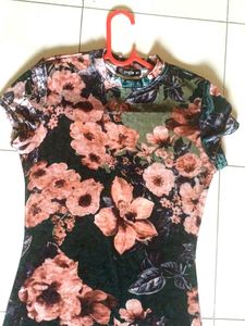 shein Velvet Floral Print Bodycon Dress
