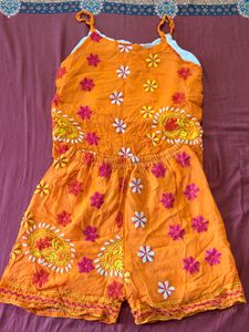 Embroidered Orange Cotton Short Set