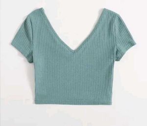 Ribbed V-Neck Crop Top