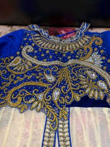 Blue &amp; Gold Embroidered Anarkali