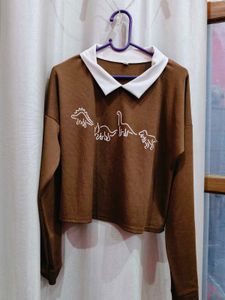 Dino Graphic Collar Long Sleeve Top