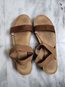 Brown Elastic Strap Sandals