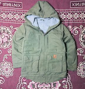 Men's Khaki Sherpa Lined Hooded Jacket