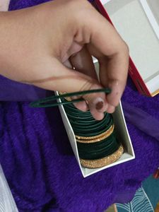 Green &amp; Gold Embellished Bangle Set