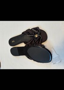 Zara Black Bow Detail Slide Sandals