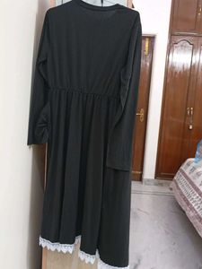 Black Midi Dress with Lace Trim