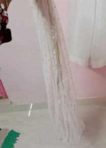 Elegant White Embroidered Gown with Dupatta