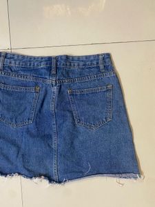 Denim Mini Skirt with Side Stripes
