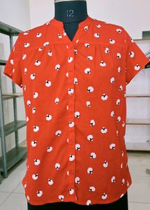 Red Printed Short Sleeve Blouse