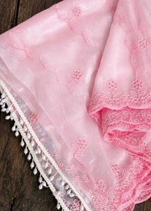 Pink Embroidered organza Dupatta