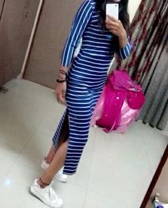Blue &amp; White Striped Maxi Dress
