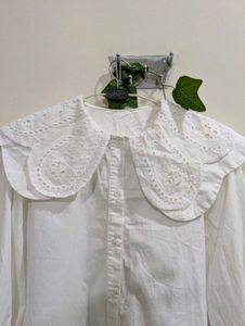 White Broderie Anglaise Collar Top