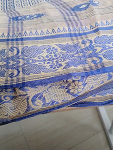 Elegant Beige &amp; Blue Saree