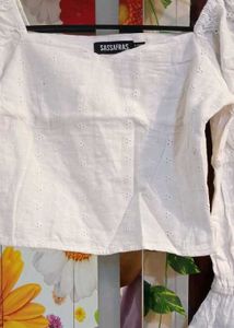 White Embroidered Crop Top price🔻