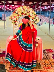 Elegant Red Lehenga Choli with Multicolor Border