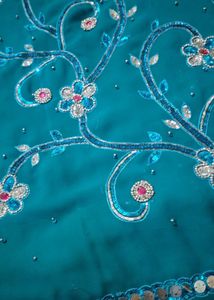 Embellished Teal Dress Material