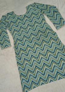 Teal Chevron Print Kurta Set with Dupatta