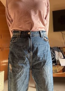 High Waisted Blue Ripped Jeans