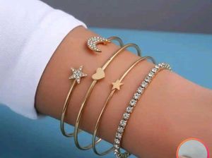Set of 4 Gold-Plated CZ Studded Cuff Bracelets