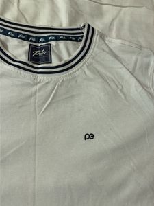 Men's White Striped Neck T-Shirt