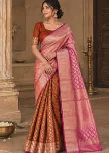 Dual colour Banarasi Silk Saree with blouse