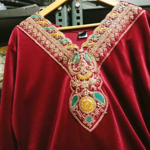 Heavy Embroidery Work Velvet Kurti Set