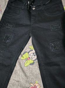 Black Patch Jeans with Sequin Accents Capry