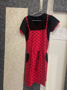 Red Heart Print Pinafore Dress