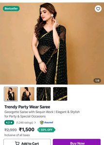 😱 party wear black 🖤 saree 💕