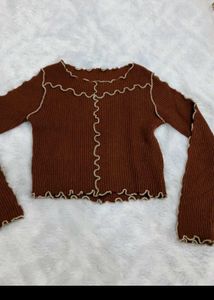 Brown Lettuce Trim  pullover top