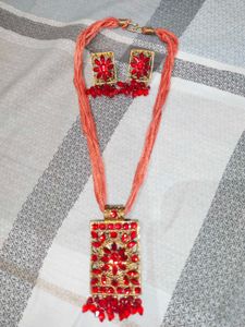 Red Stone Necklace and Earring Set