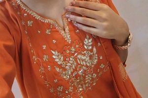 Orange Embroidered Kurta Set with Dupatta