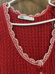 Zara Crochet Red Button Dress