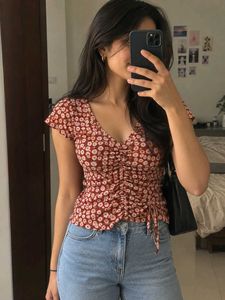 Floral Ruched V-Neck Top