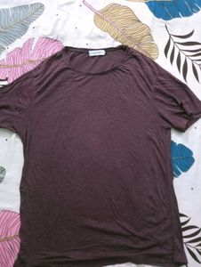 zara Men's Casual Maroon T-Shirt
