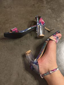 Colorful Floral Clear Block Heel Sandals