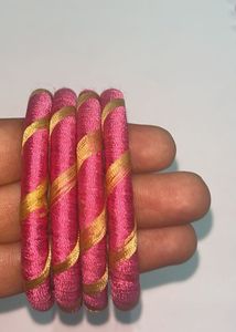 Pink & Gold Thread Bangles (Set of 4)