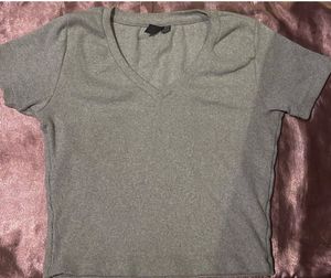 Grey Ribbed V-Neck T-Shirt