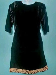 Elegant Black Velvet Kurta with Gold Embroidery