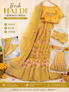 for haldi bride Yellow Floral Lehenga Choli set