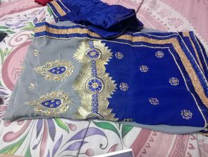 Elegant Blue &amp; Grey Saree