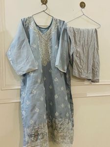 Elegant Grey Embroidered Kurta Set